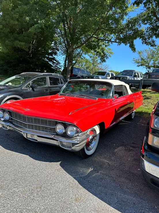 Vintage red car displayed at Mt. Airy Motors in Mount Airy, Maryland